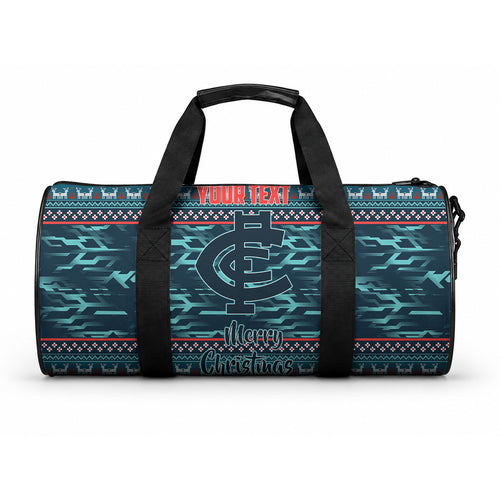 Personalized Carlton Blues Superhero Santa Christmas Duffle Bag Knit Pattern Festive Footy