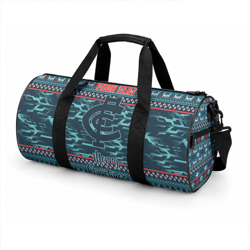 Personalized Carlton Blues Superhero Santa Christmas Duffle Bag Knit Pattern Festive Footy