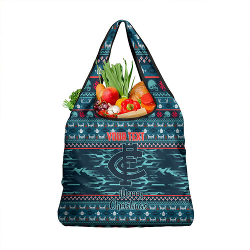 Personalized Carlton Blues Superhero Santa Christmas Grocery Bag Knit Pattern Festive Footy