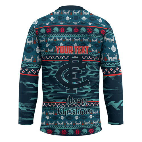 Personalized Carlton Blues Superhero Santa Christmas Hockey Jersey Knit Pattern Festive Footy