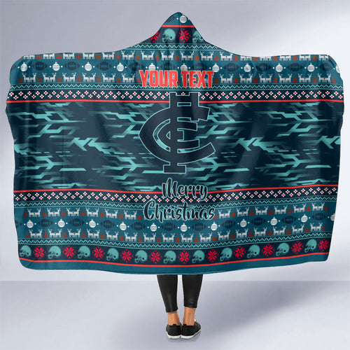 Personalized Carlton Blues Superhero Santa Christmas Hooded Blanket Knit Pattern Festive Footy