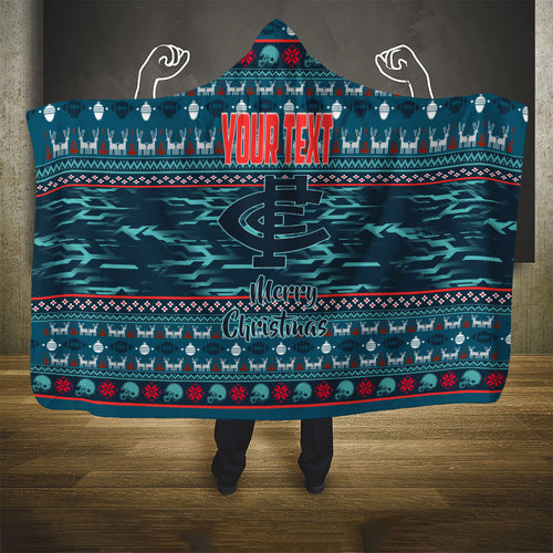 Personalized Carlton Blues Superhero Santa Christmas Hooded Blanket Knit Pattern Festive Footy