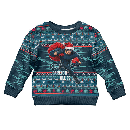 Personalized Carlton Blues Superhero Santa Christmas Kid Ugly Christmas Sweater Knit Pattern Festive Footy
