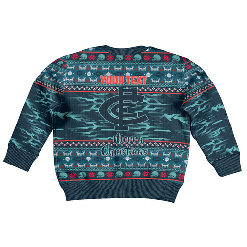 Personalized Carlton Blues Superhero Santa Christmas Kid Ugly Christmas Sweater Knit Pattern Festive Footy
