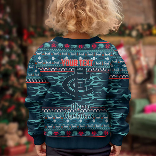 Personalized Carlton Blues Superhero Santa Christmas Kid Ugly Christmas Sweater Knit Pattern Festive Footy