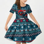 Personalized Carlton Blues Superhero Santa Christmas Kid Short Sleeve Dress Knit Pattern Festive Footy