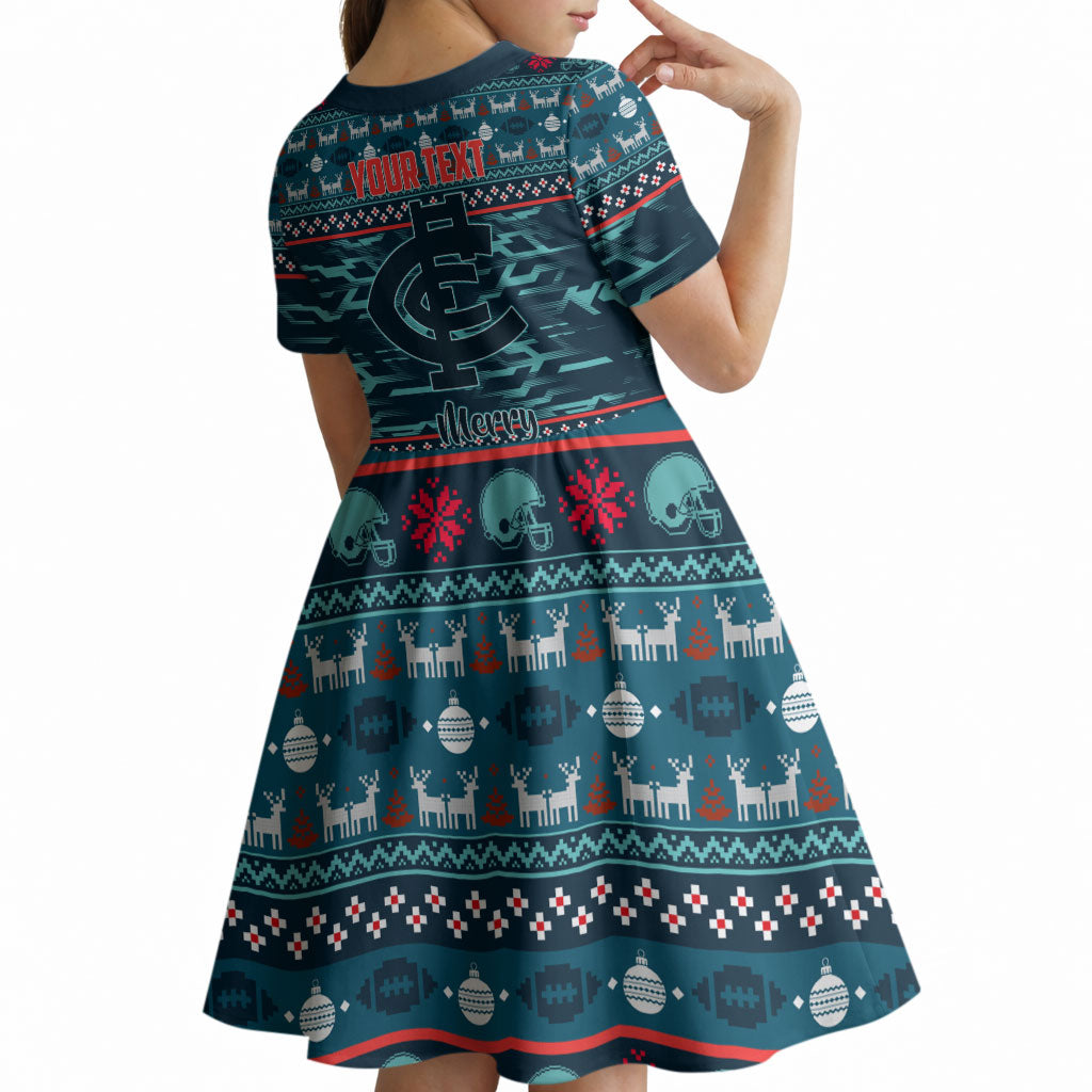 Personalized Carlton Blues Superhero Santa Christmas Kid Short Sleeve Dress Knit Pattern Festive Footy