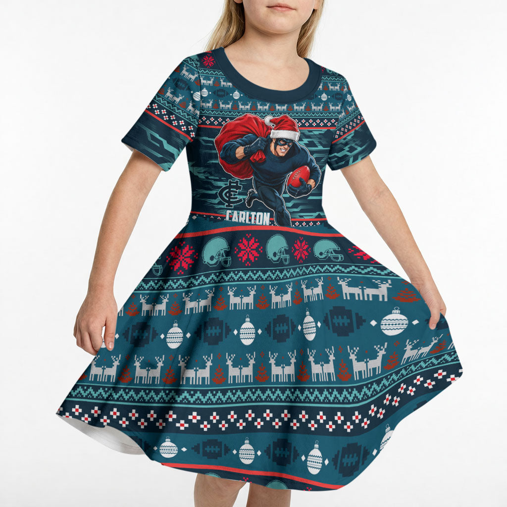 Personalized Carlton Blues Superhero Santa Christmas Kid Short Sleeve Dress Knit Pattern Festive Footy