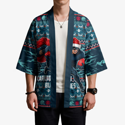 Personalized Carlton Blues Superhero Santa Christmas Kimono Knit Pattern Festive Footy