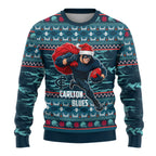 Personalized Carlton Blues Superhero Santa Christmas Ugly Christmas Sweater Knit Pattern Festive Footy
