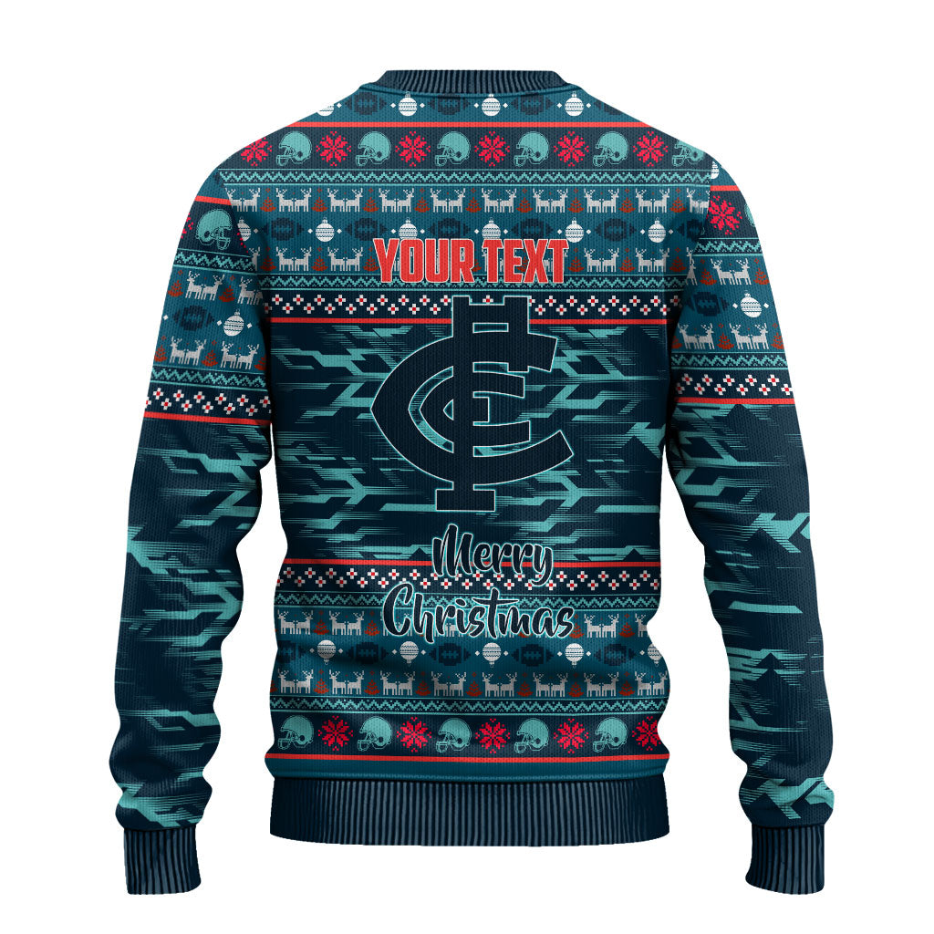 Personalized Carlton Blues Superhero Santa Christmas Ugly Christmas Sweater Knit Pattern Festive Footy