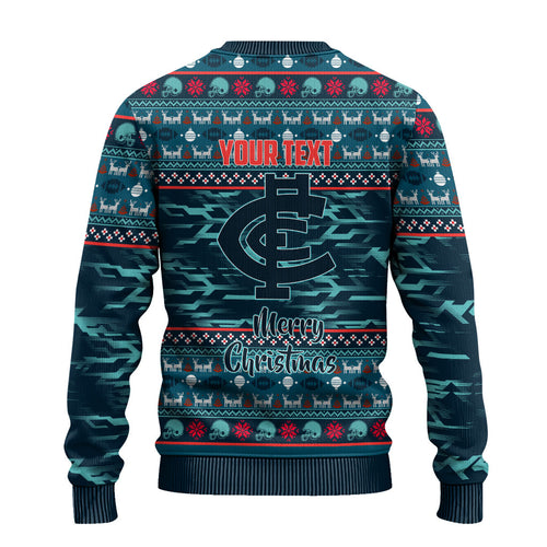 Personalized Carlton Blues Superhero Santa Christmas Ugly Christmas Sweater Knit Pattern Festive Footy