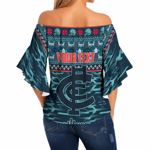 Personalized Carlton Blues Superhero Santa Christmas Off Shoulder Wrap Waist Top Knit Pattern Festive Footy