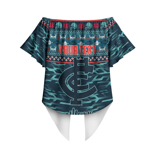 Personalized Carlton Blues Superhero Santa Christmas Off Shoulder Wrap Waist Top Knit Pattern Festive Footy