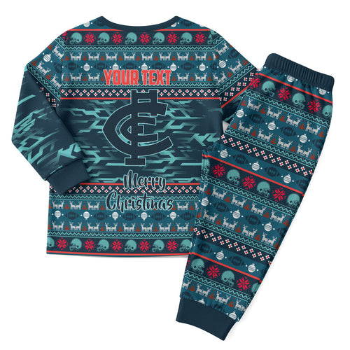 Personalized Carlton Blues Superhero Santa Christmas Pajama Set Knit Pattern Festive Footy