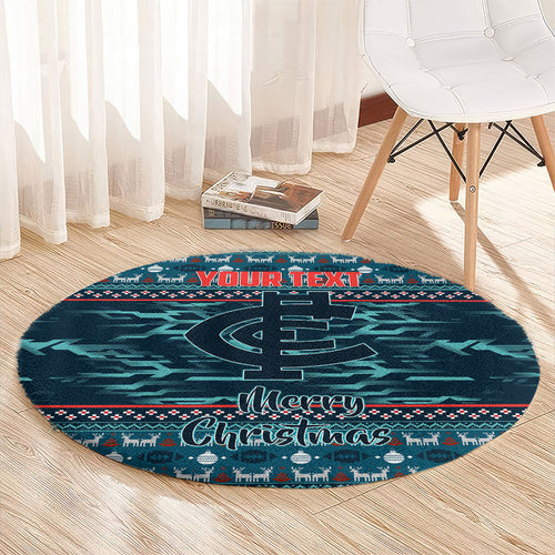 Personalized Carlton Blues Superhero Santa Christmas Round Carpet Knit Pattern Festive Footy