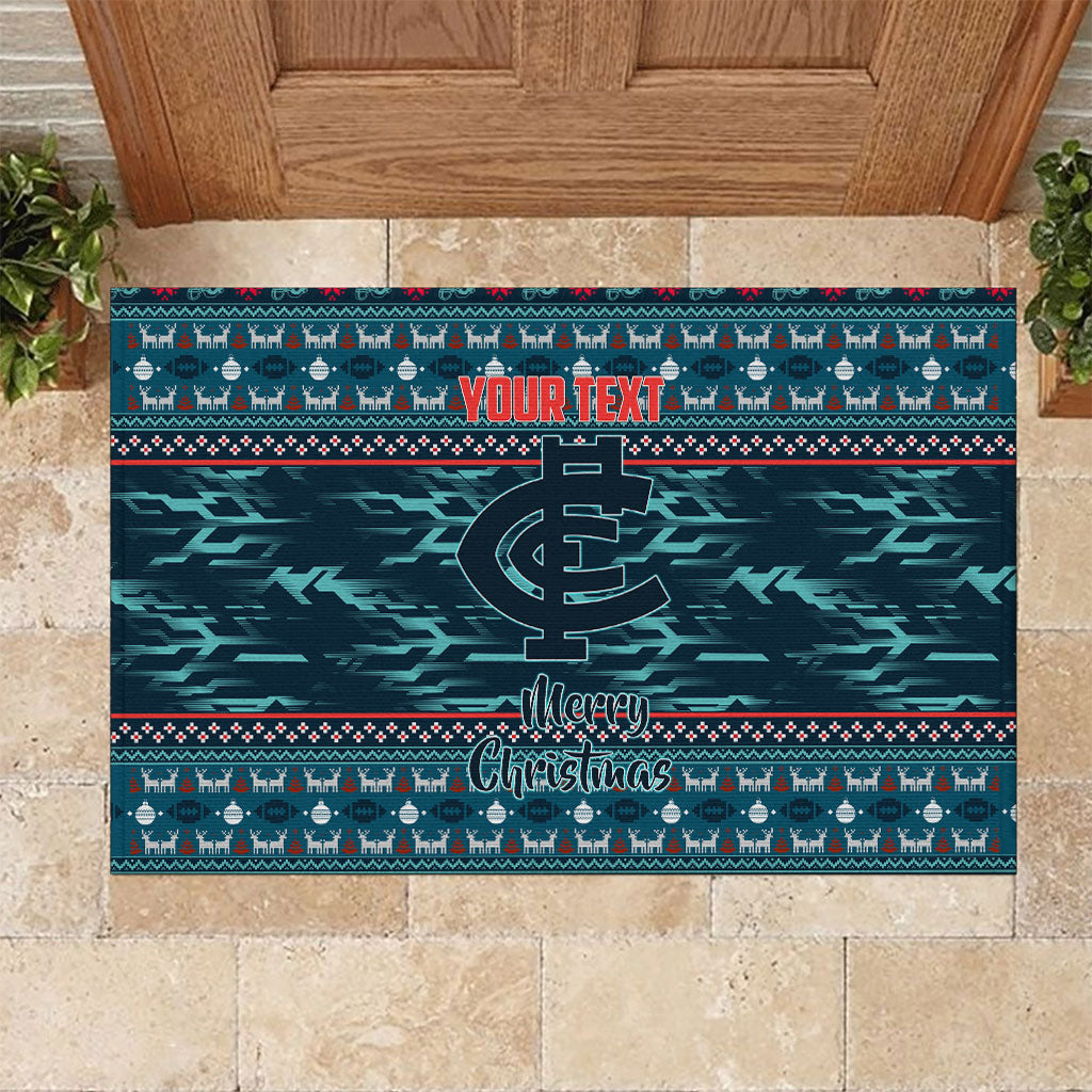 Personalized Carlton Blues Superhero Santa Christmas Rubber Doormat Knit Pattern Festive Footy