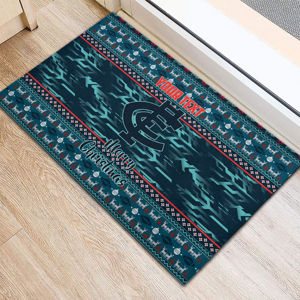Personalized Carlton Blues Superhero Santa Christmas Rubber Doormat Knit Pattern Festive Footy