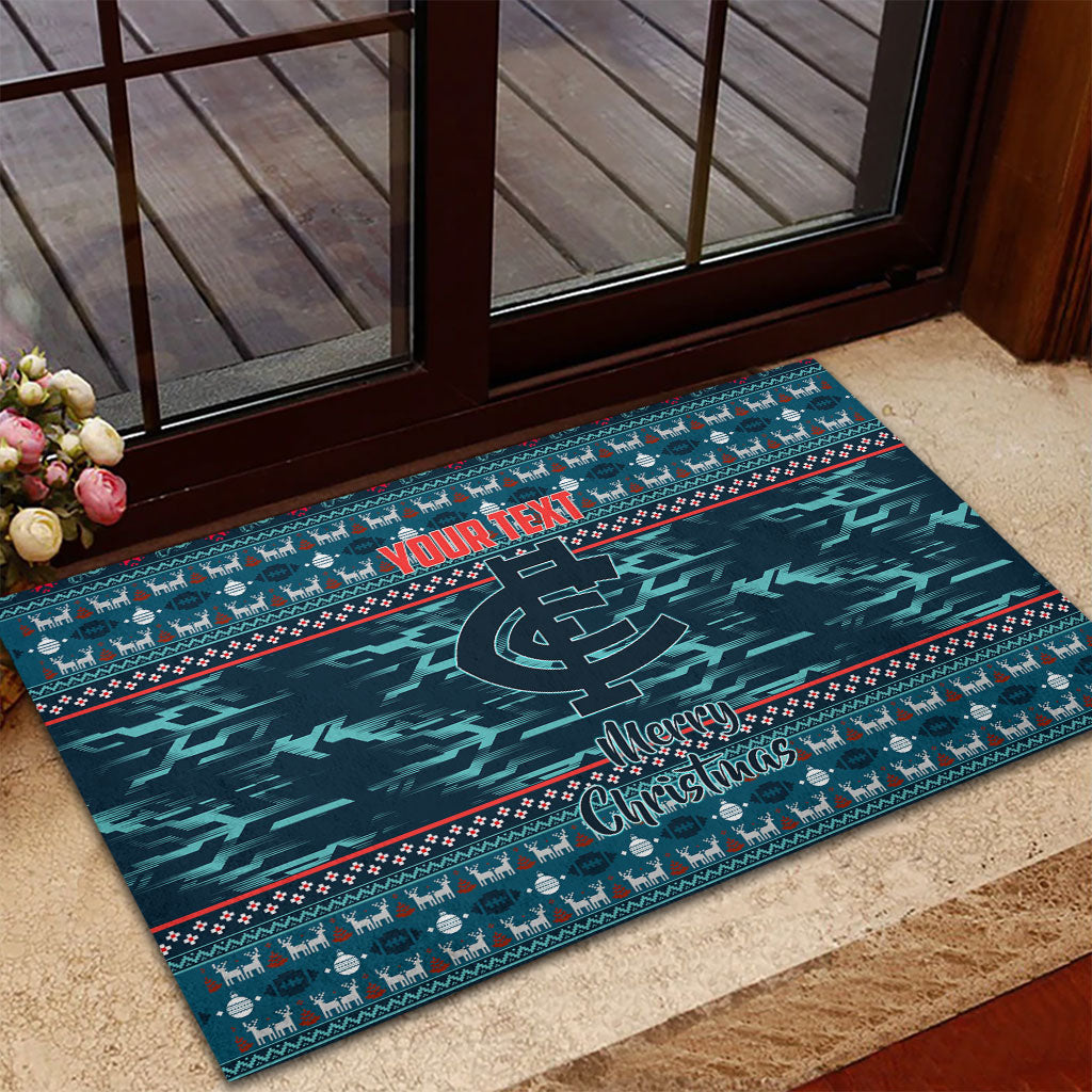 Personalized Carlton Blues Superhero Santa Christmas Rubber Doormat Knit Pattern Festive Footy