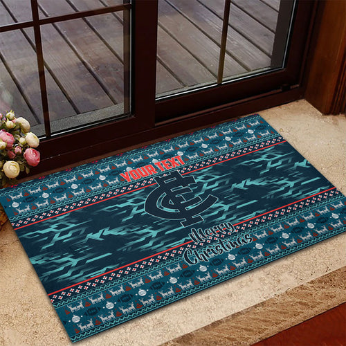 Personalized Carlton Blues Superhero Santa Christmas Rubber Doormat Knit Pattern Festive Footy