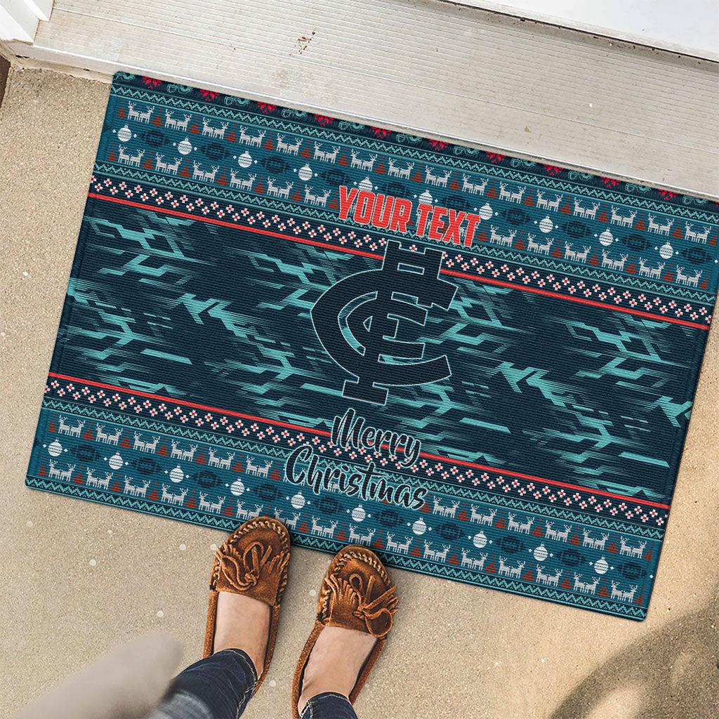 Personalized Carlton Blues Superhero Santa Christmas Rubber Doormat Knit Pattern Festive Footy