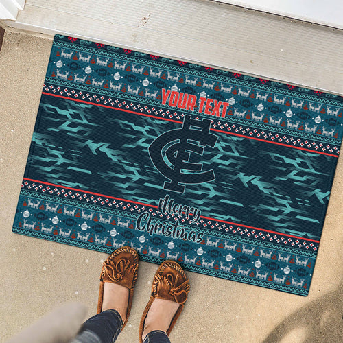 Personalized Carlton Blues Superhero Santa Christmas Rubber Doormat Knit Pattern Festive Footy