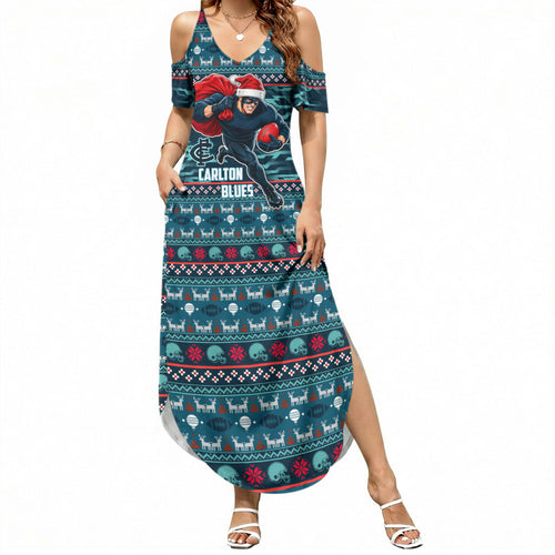 Personalized Carlton Blues Superhero Santa Christmas Summer Maxi Dress Knit Pattern Festive Footy