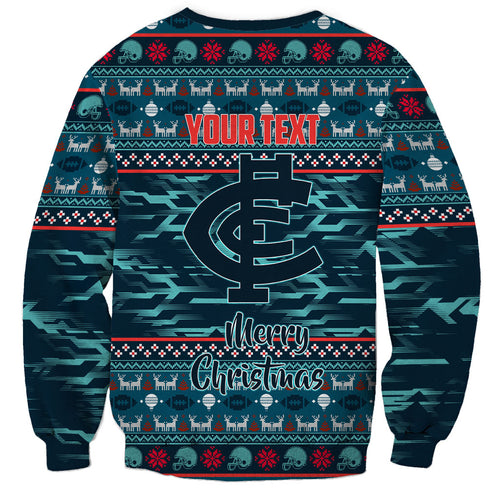 Personalized Carlton Blues Superhero Santa Christmas Sweatshirt Knit Pattern Festive Footy