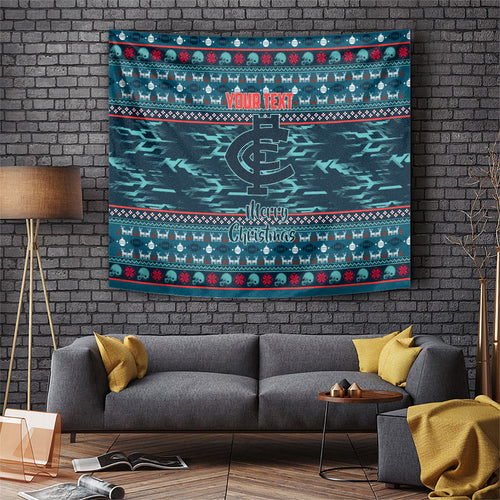 Personalized Carlton Blues Superhero Santa Christmas Tapestry Knit Pattern Festive Footy