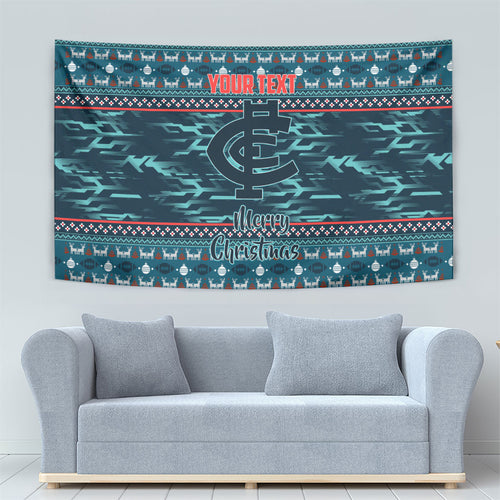 Personalized Carlton Blues Superhero Santa Christmas Tapestry Knit Pattern Festive Footy