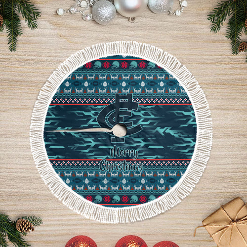 Carlton Blues Superhero Santa Christmas Tree Skirt Knit Pattern Festive Footy