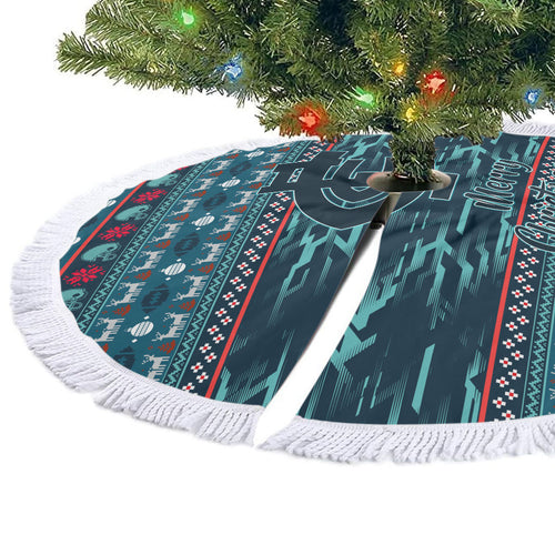 Carlton Blues Superhero Santa Christmas Tree Skirt Knit Pattern Festive Footy