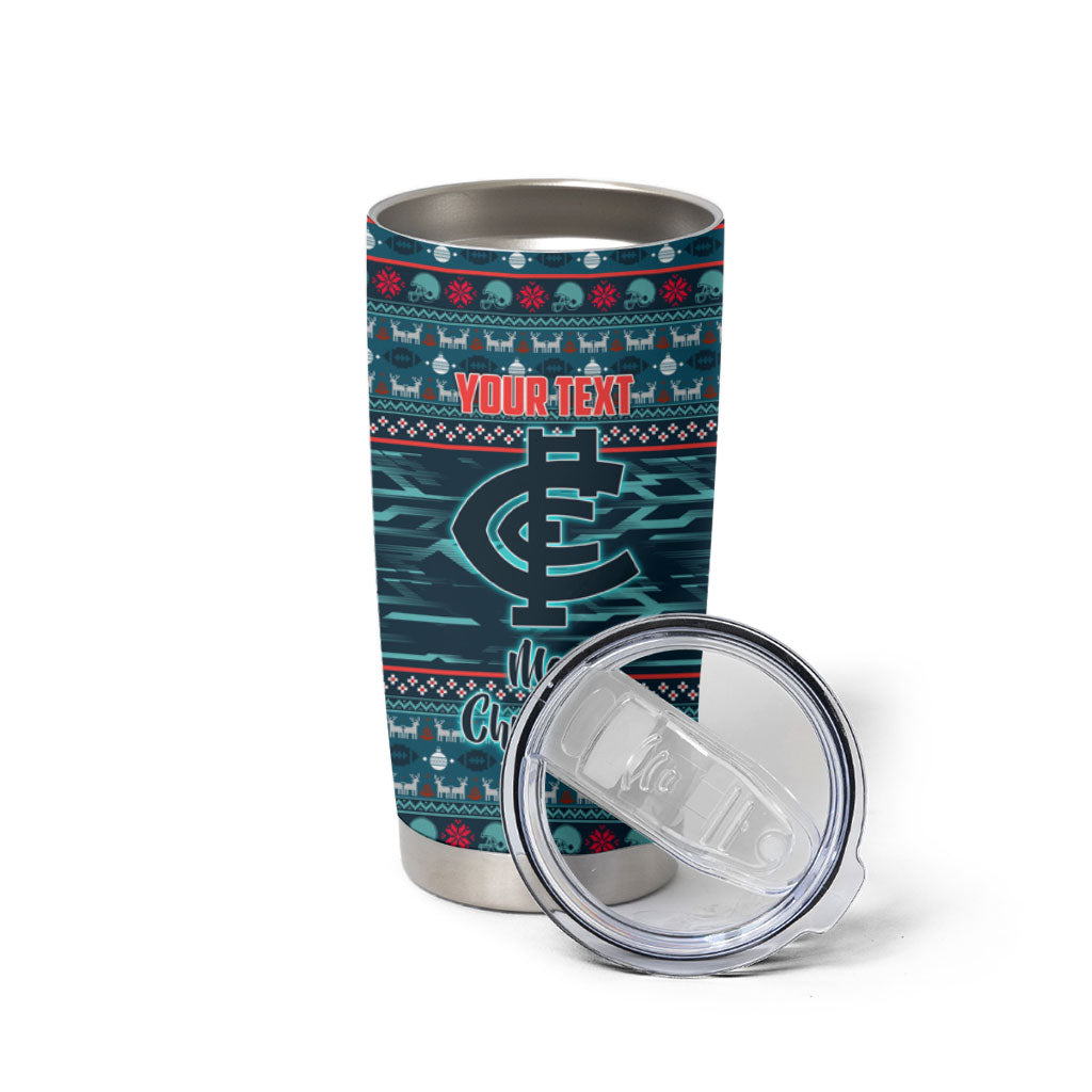 Personalized Carlton Blues Superhero Santa Christmas Tumbler Cup Knit Pattern Festive Footy