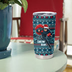 Personalized Carlton Blues Superhero Santa Christmas Tumbler Cup Knit Pattern Festive Footy