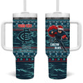 Personalized Carlton Blues Superhero Santa Christmas Tumbler With Handle Knit Pattern Festive Footy