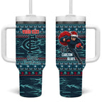 Personalized Carlton Blues Superhero Santa Christmas Tumbler With Handle Knit Pattern Festive Footy