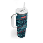 Personalized Carlton Blues Superhero Santa Christmas Tumbler With Handle Knit Pattern Festive Footy