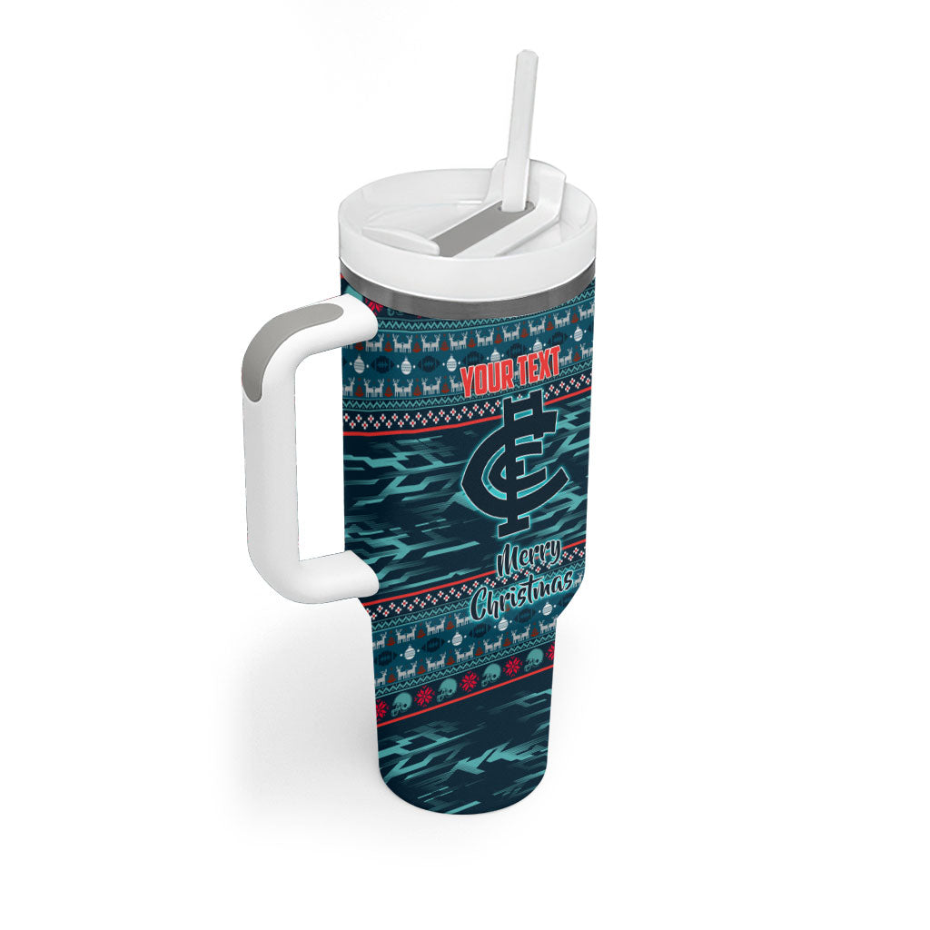 Personalized Carlton Blues Superhero Santa Christmas Tumbler With Handle Knit Pattern Festive Footy