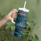 Personalized Carlton Blues Superhero Santa Christmas Tumbler With Handle Knit Pattern Festive Footy
