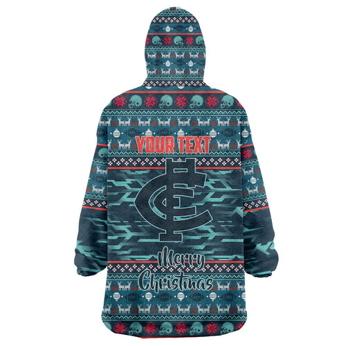 Personalized Carlton Blues Superhero Santa Christmas Wearable Blanket Hoodie Knit Pattern Festive Footy