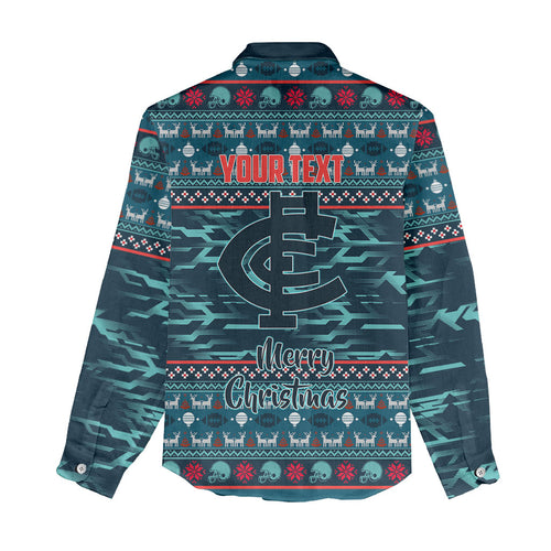 Personalized Carlton Blues Superhero Santa Christmas Women Casual Shirt Knit Pattern Festive Footy