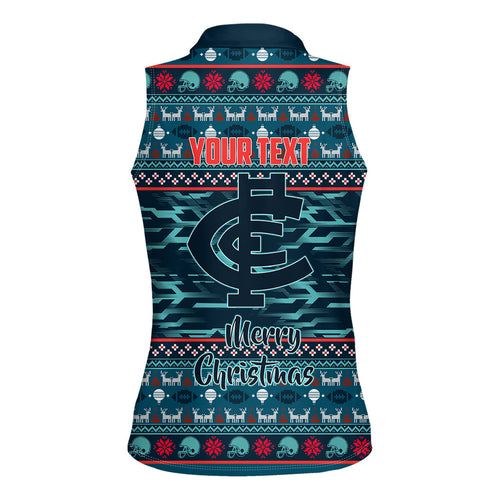 Personalized Carlton Blues Superhero Santa Christmas Women Sleeveless Polo Shirt Knit Pattern Festive Footy