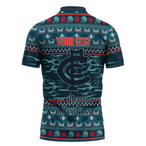 Personalized Carlton Blues Superhero Santa Christmas Zipper Polo Shirt Knit Pattern Festive Footy