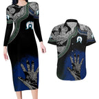 Black And White Aboriginal - Torres Strait Islanders Flag Couples Matching Long Sleeve Bodycon Dress and Hawaiian Shirt TS04