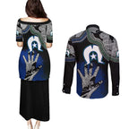 Black And White Aboriginal - Torres Strait Islanders Flag Couples Matching Puletasi and Long Sleeve Button Shirt TS04