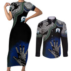 Black And White Aboriginal - Torres Strait Islanders Flag Couples Matching Short Sleeve Bodycon Dress and Long Sleeve Button Shirt TS04