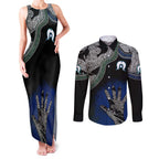 Black And White Aboriginal - Torres Strait Islanders Flag Couples Matching Tank Maxi Dress and Long Sleeve Button Shirt TS04