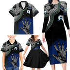 Black And White Aboriginal - Torres Strait Islanders Flag Family Matching Long Sleeve Bodycon Dress and Hawaiian Shirt TS04