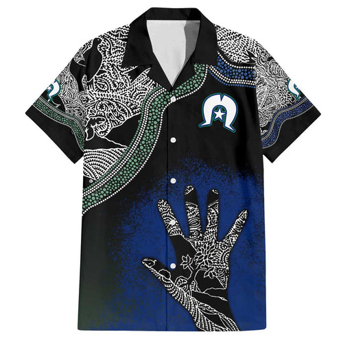 Black And White Aboriginal - Torres Strait Islanders Flag Family Matching Off Shoulder Short Dress and Hawaiian Shirt TS04