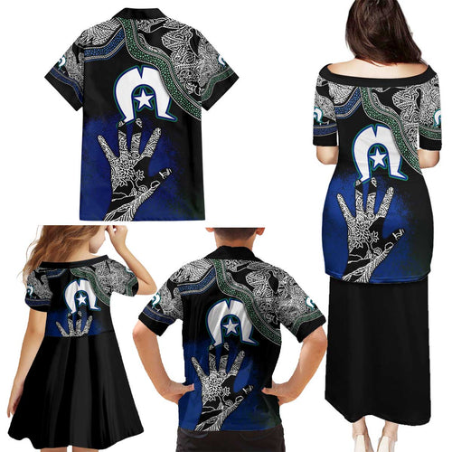 Black And White Aboriginal - Torres Strait Islanders Flag Family Matching Puletasi and Hawaiian Shirt TS04